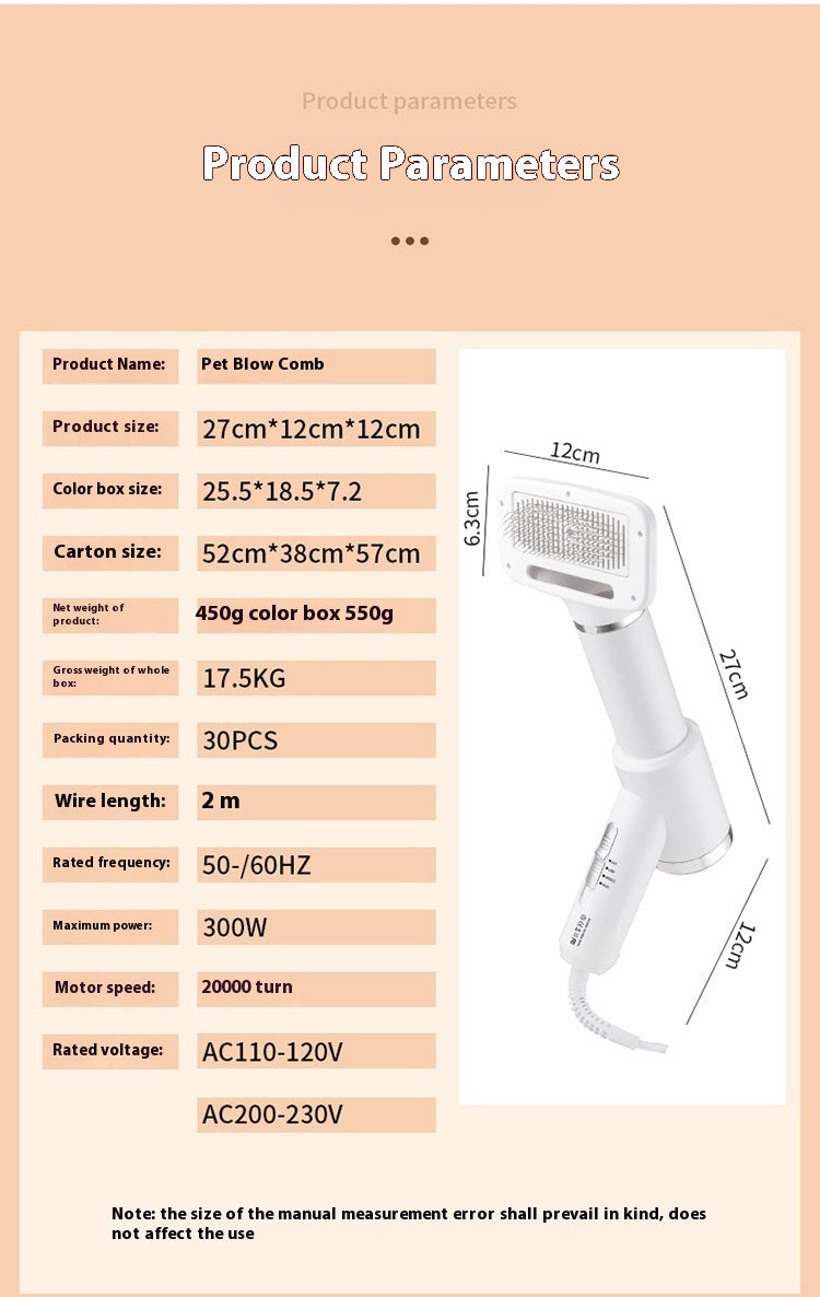 Professional Pet Blow Comb with Detachable Heads – Multi-Gear Adjustable & Low-Noise Grooming
