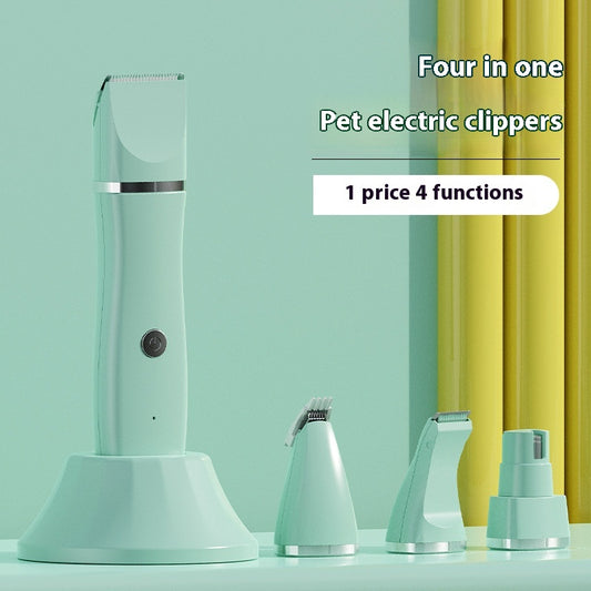 4-in-1 Professional Pet Grooming Trimmer with Ceramic & Stainless Steel Blades – Quiet & Waterproof for Dogs and Cats