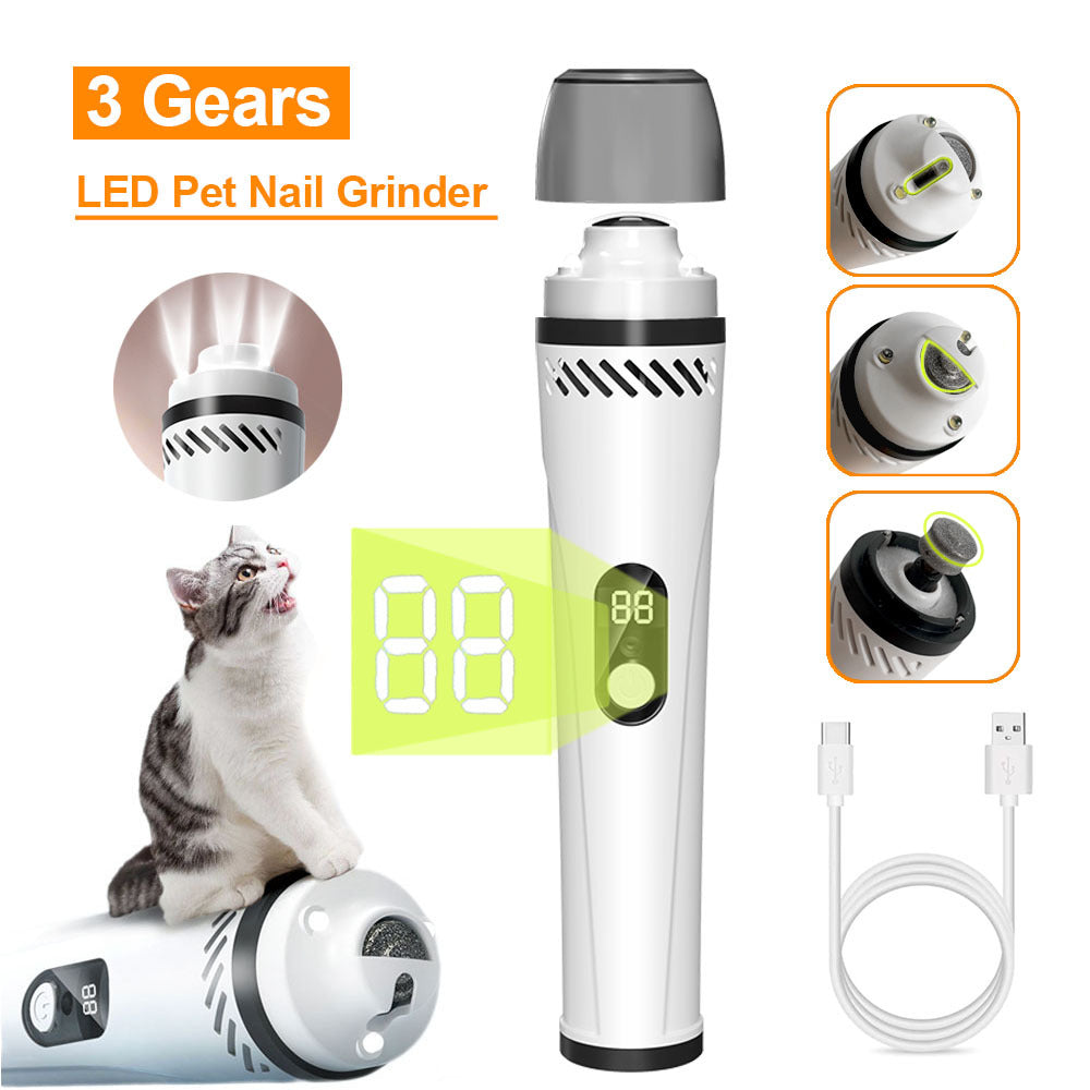 3-Speed LED Pet Nail Grinder with Diamond Head & Dust Collection – Quiet and Safe for All Pets