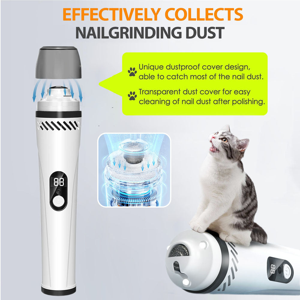 3-Speed LED Pet Nail Grinder with Diamond Head & Dust Collection – Quiet and Safe for All Pets