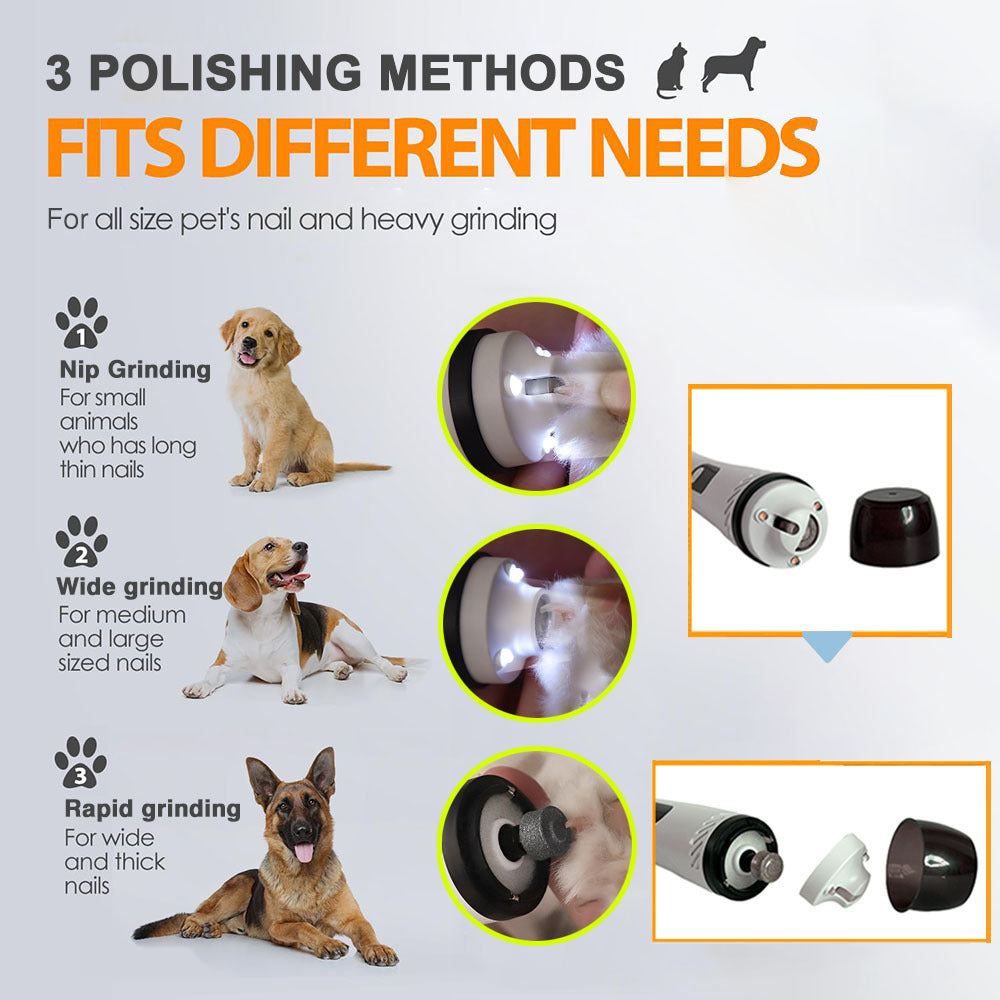 3-Speed LED Pet Nail Grinder with Diamond Head & Dust Collection – Quiet and Safe for All Pets