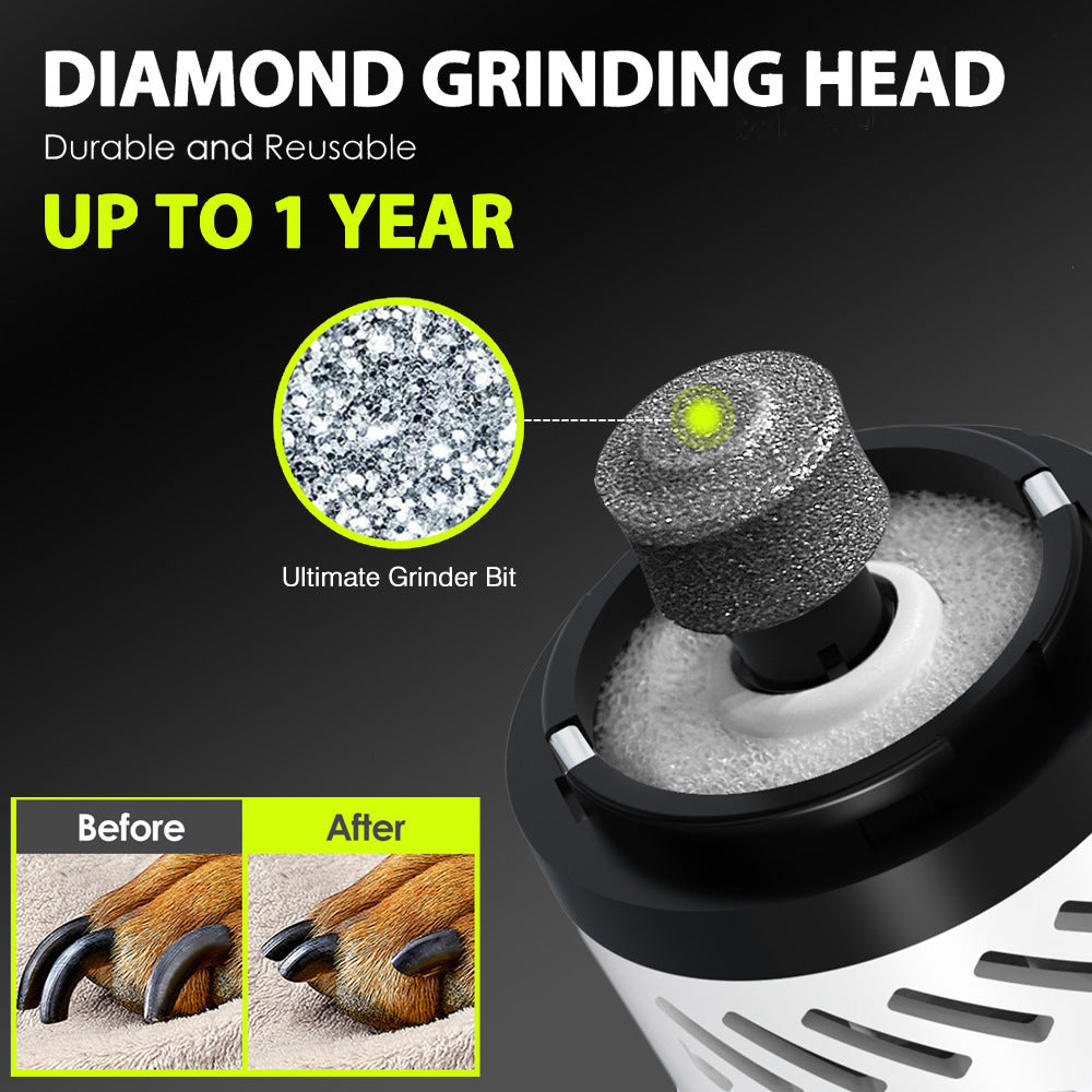 3-Speed LED Pet Nail Grinder with Diamond Head & Dust Collection – Quiet and Safe for All Pets